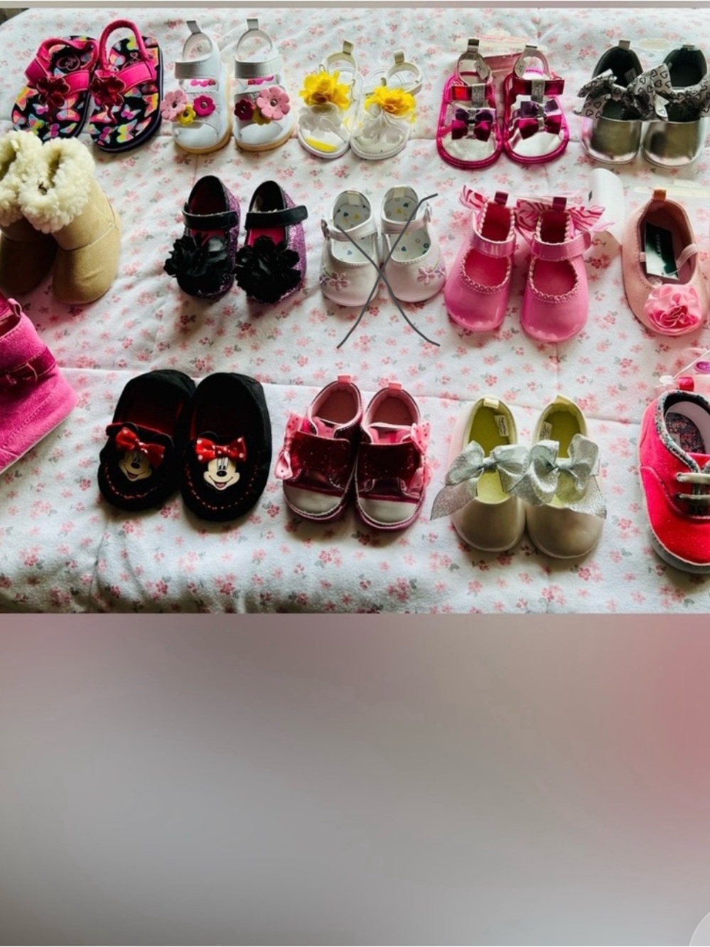 Assorted Pink Baby Mary Jane Shoes with Floral & Bow Accents - Unbranded